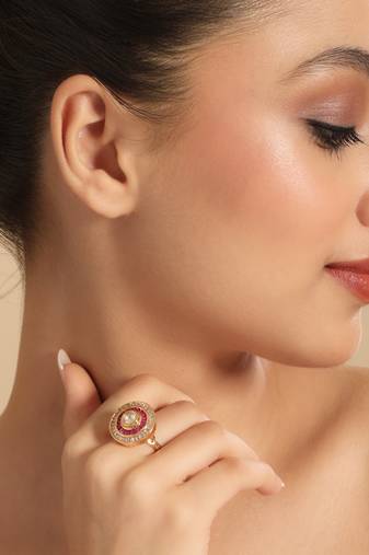 American diamond ruby halo adjustable ring