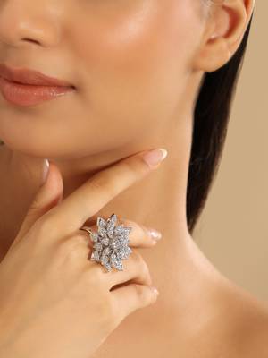 Rhodium plated floret swirl adjustable ring 1