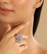 Rhodium plated floret swirl adjustable ring