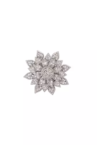 Rhodium plated floret swirl adjustable ring