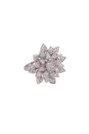 Rhodium plated floret swirl adjustable ring