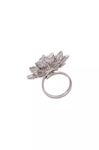 Rhodium plated floret swirl adjustable ring