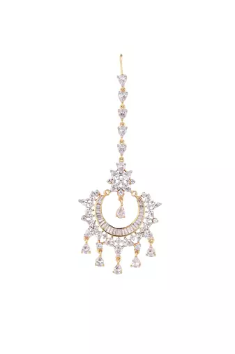 American diamond crescent charm maang tikka