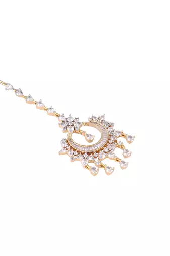 American diamond crescent charm maang tikka