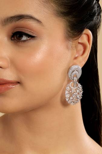 Rhodium plated eternal flora dangler earrings