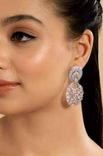 Rhodium plated eternal flora dangler earrings