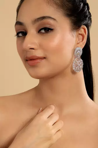 Rhodium plated eternal flora dangler earrings