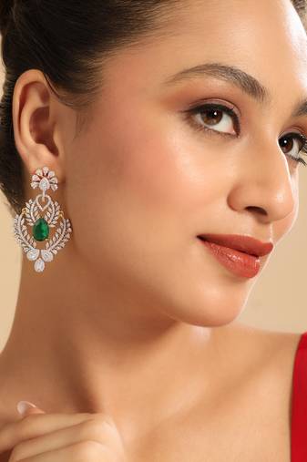 22k gold plated emerald leaf radiance earrings