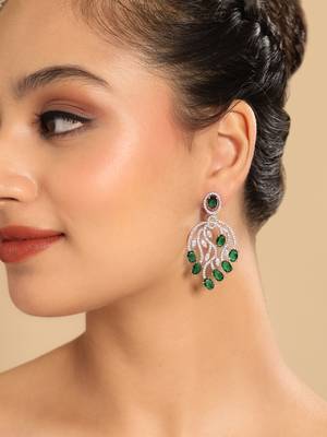 Rhodium plated royale green earrings 1