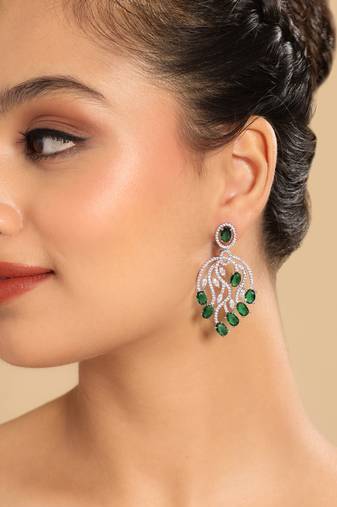 Rhodium plated royale green earrings