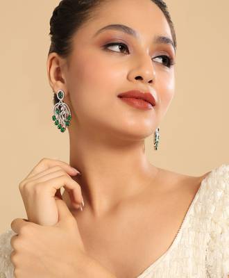Rhodium plated royale green earrings 2