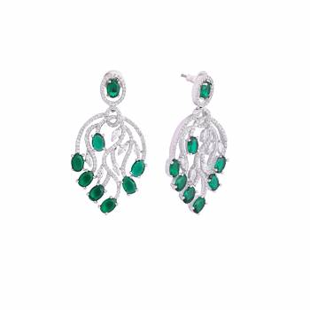 Rhodium plated royale green earrings 4