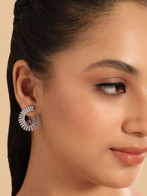 Rhodium plated celestial amethyst spark stud earrings 1