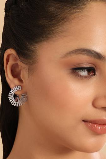 Rhodium plated celestial amethyst spark stud earrings