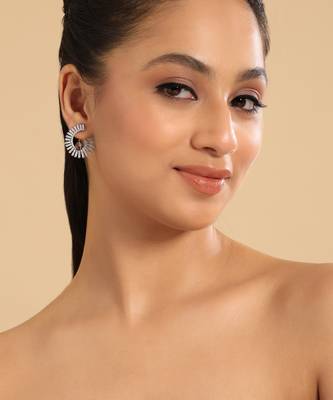 Rhodium plated celestial amethyst spark stud earrings 2