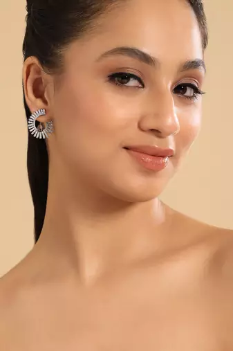Rhodium plated celestial amethyst spark stud earrings