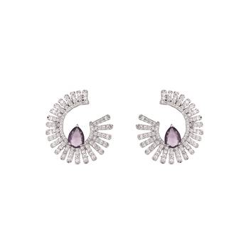 Rhodium plated celestial amethyst spark stud earrings 3
