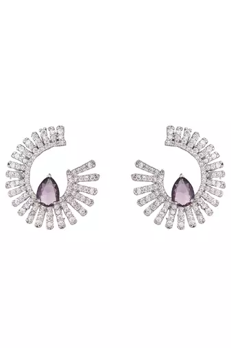 Rhodium plated celestial amethyst spark stud earrings