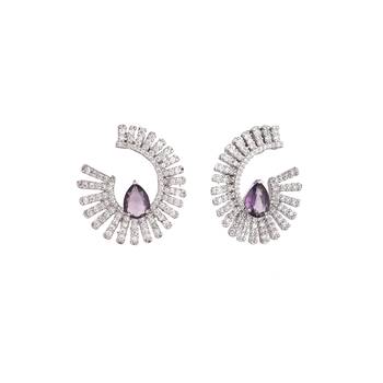 Rhodium plated celestial amethyst spark stud earrings 4