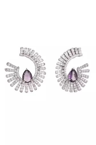 Rhodium plated celestial amethyst spark stud earrings