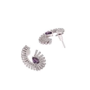 Rhodium plated celestial amethyst spark stud earrings 5