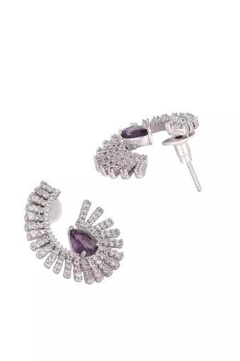 Rhodium plated celestial amethyst spark stud earrings