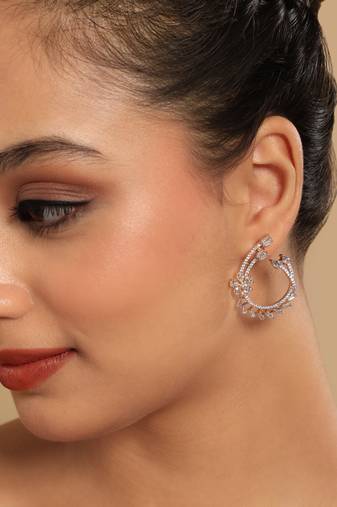 American diamond blossom arc stud earrings