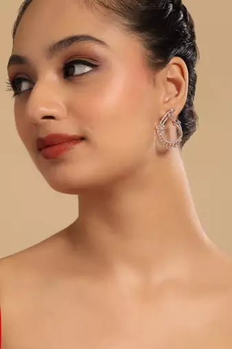 American diamond blossom arc stud earrings