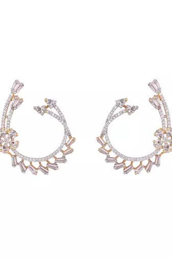 American diamond blossom arc stud earrings