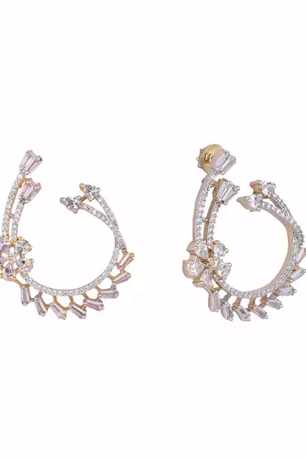 American diamond blossom arc stud earrings