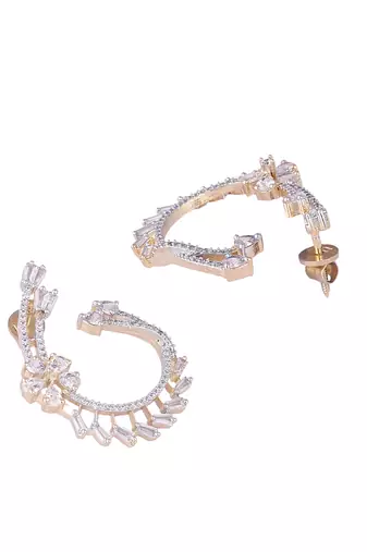 American diamond blossom arc stud earrings