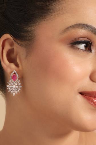 American diamond ruby roseatte stud earrings