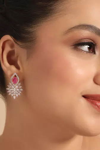 American diamond ruby roseatte stud earrings