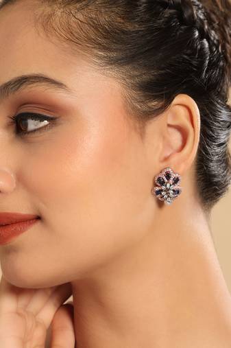 Zircon azure bloom stud earrings