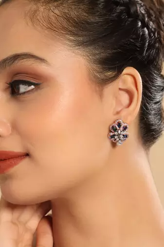 Zircon azure bloom stud earrings