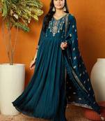Vichitra Silk Embroidery Salwar Suit Set Anarkali Kurta Set with Dupatta
