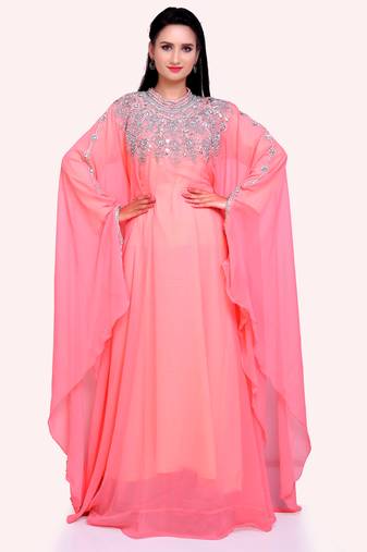 Glam Peach Designer Stitched Kaftan with Heavy Hand Stone Work Embellishment 