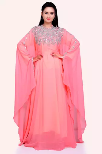 Glam Peach Designer Stitched Kaftan with Heavy Hand Stone Work Embellishment 