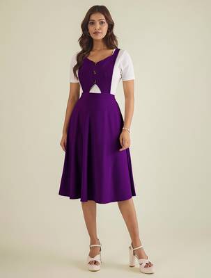 women purple solid pinafore dress with button 1