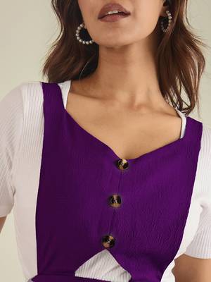 women purple solid pinafore dress with button 5