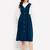 women blue solid pinafore dress with button