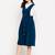 women blue solid pinafore dress with button
