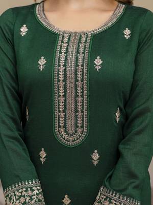 Trendmalls Green New Art Silk Embroidery Kurta Palazzo with Dupatta Set 5