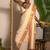 off white mul cotton handwoven saree with golden and pink border