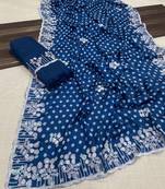 chinon silk bandhani print pallu sequin and thread work blue saree