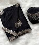 black heavy zari work chinon silk saree with fancy blouse