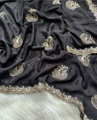 black heavy zari work chinon silk saree with fancy blouse 2