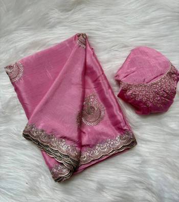 pink heavy zari work chinon silk saree with fancy blouse 1