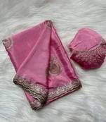 pink heavy zari work chinon silk saree with fancy blouse