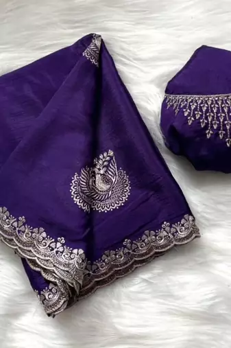 purple heavy zari work chinon silk saree with fancy blouse
